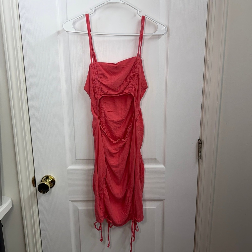 Wild Fable pink cutout ruched tie bodycon adjustable stretch summer dress large